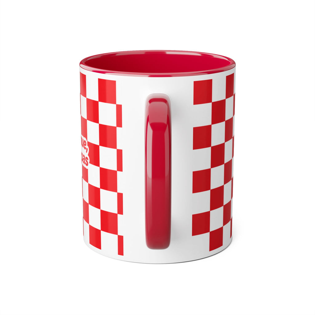 Tasse “On continue, on lâche pas” ☕ | Mug motivation damier rouge