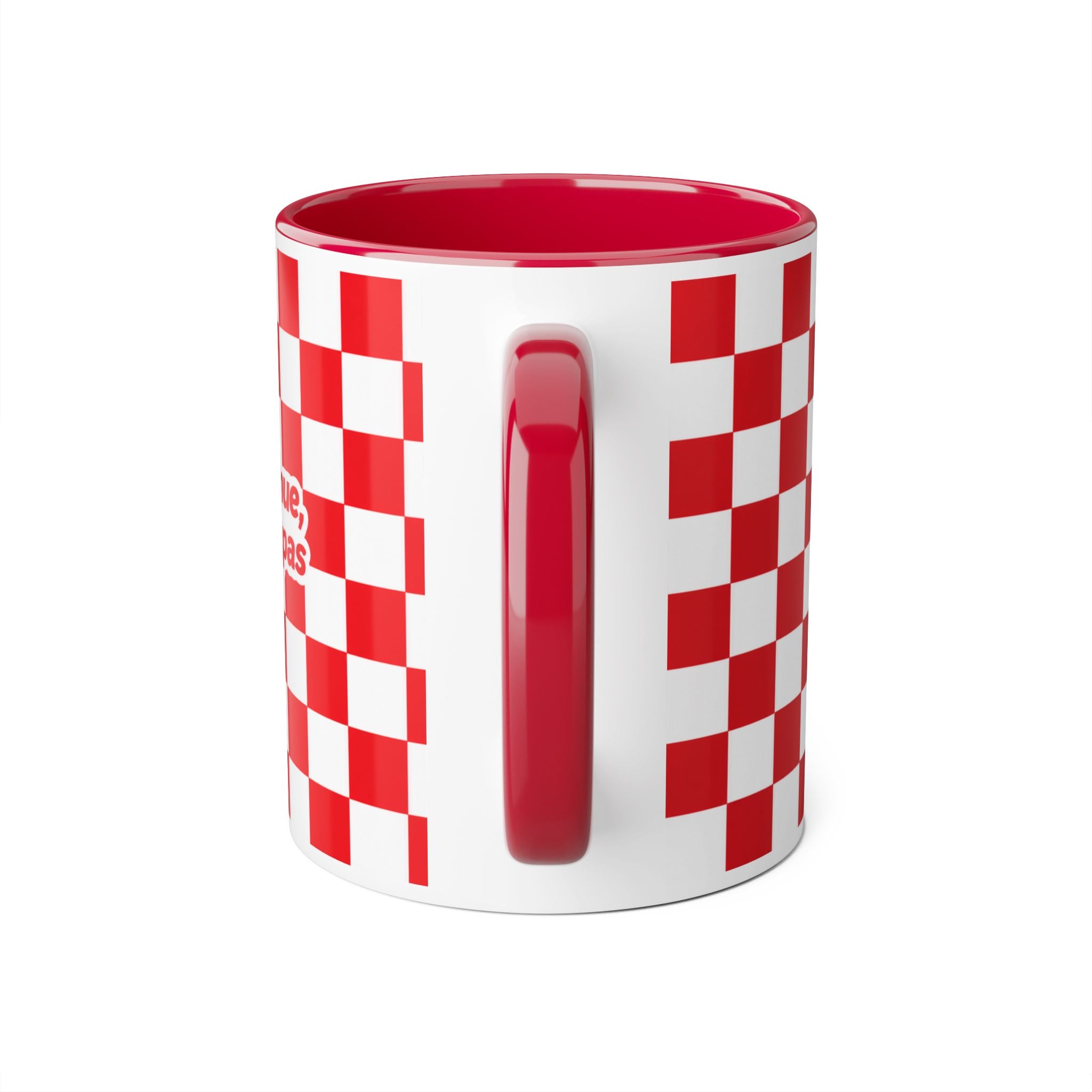 Tasse “On continue, on lâche pas” ☕ | Mug motivation damier rouge