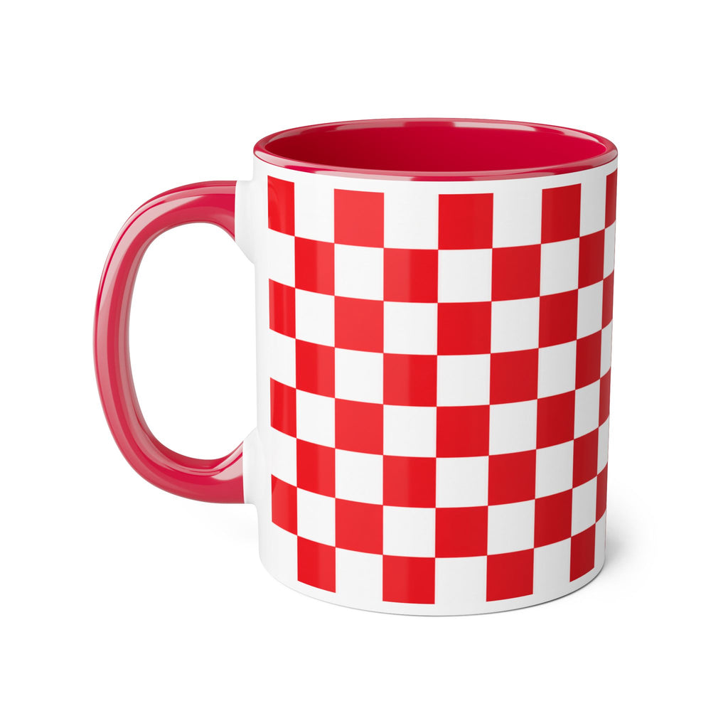Tasse “On continue, on lâche pas” ☕ | Mug motivation damier rouge