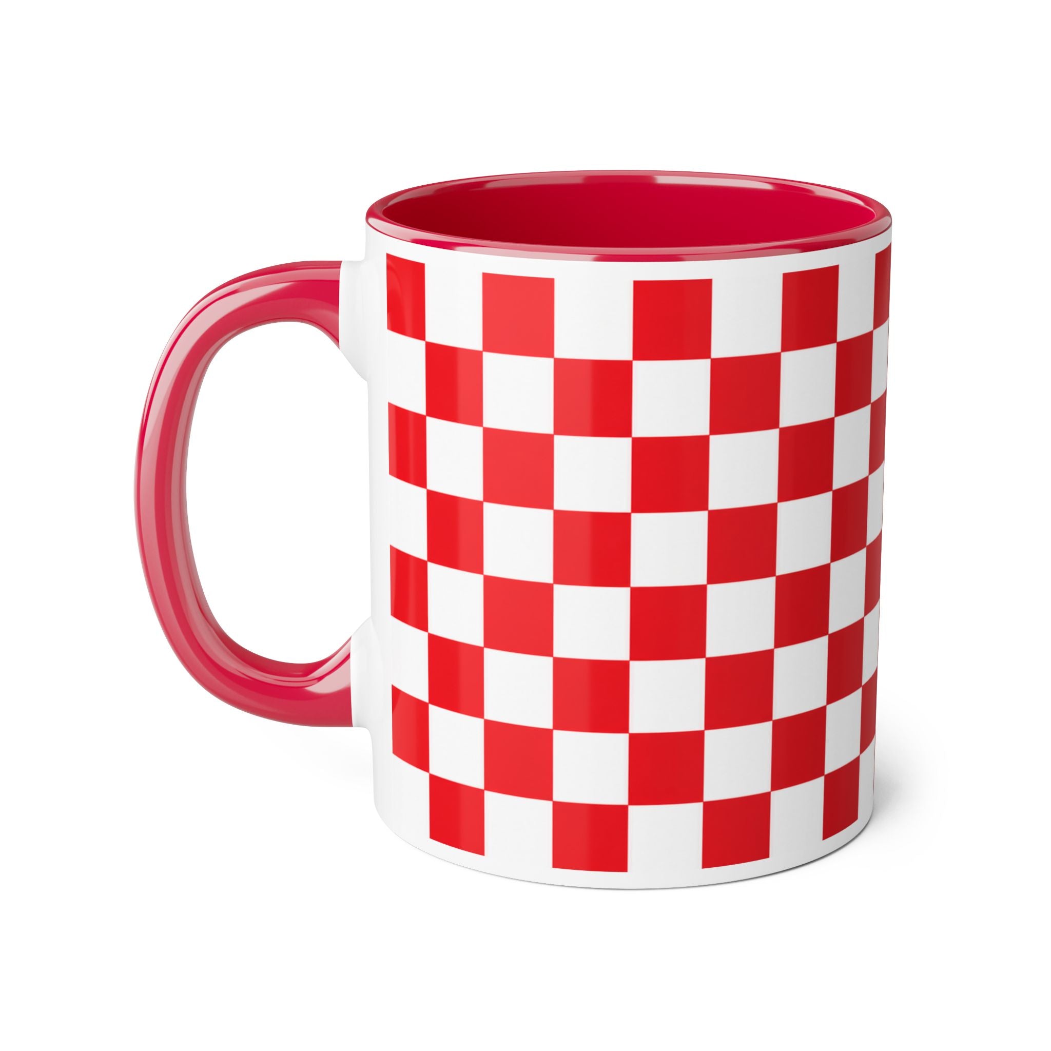 Tasse “On continue, on lâche pas” ☕ | Mug motivation damier rouge
